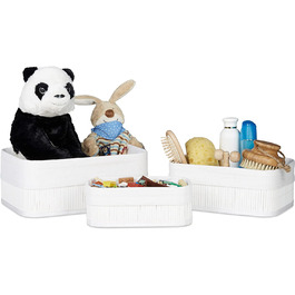 Relaxdays Aufbewahrungskorb 3er Set, Stoffbezug, Bambus, rechteckig, Bad, Accessoires, Spielzeug, Allzweckkorb, (Weiß)