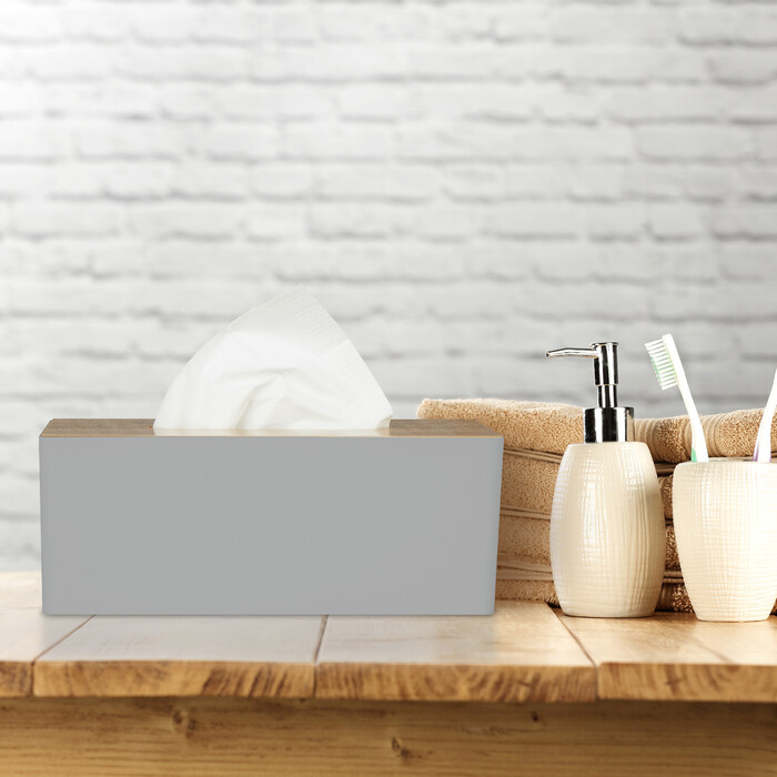 Relaxdays Graue Tücherbox mit Bambusdeckel