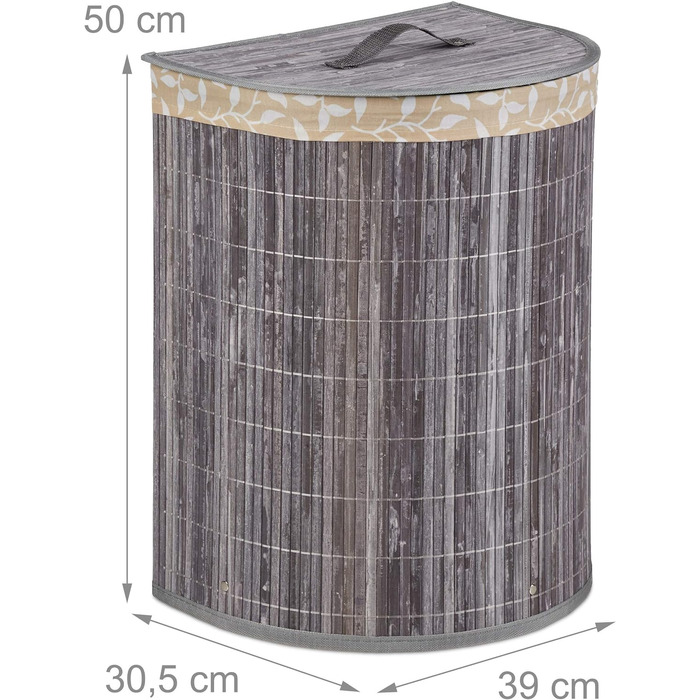 Relaxdays Wäschekorb Bambus, 30 l, faltbar, halbrund, mit Deckel, grau, für Bad & Schlafzimmer