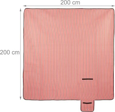 Relaxdays XXL Picknickdecke, 200x200 cm, wärmeisoliert, wasserdicht, rot/weiß