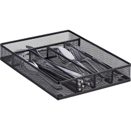 Relaxdays Besteckkasten Metall, offen, Größe M, 5x23,5x31,7 cm, schmal, schwarz