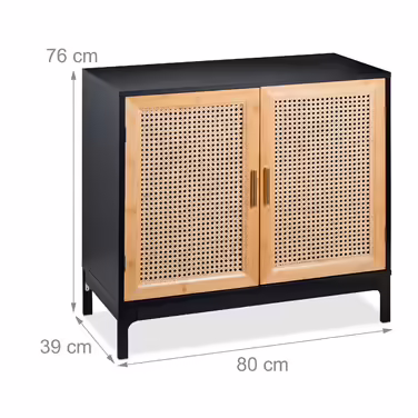 Relaxdays Sideboard mit 2 Rattan-Türen