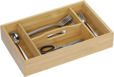 Relaxdays Bambus Besteckkasten, 4 Fächer, robuster Organizer, HxBxT: ca. 7x37x23 cm, Tragegriff (max. 50 Zeichen)