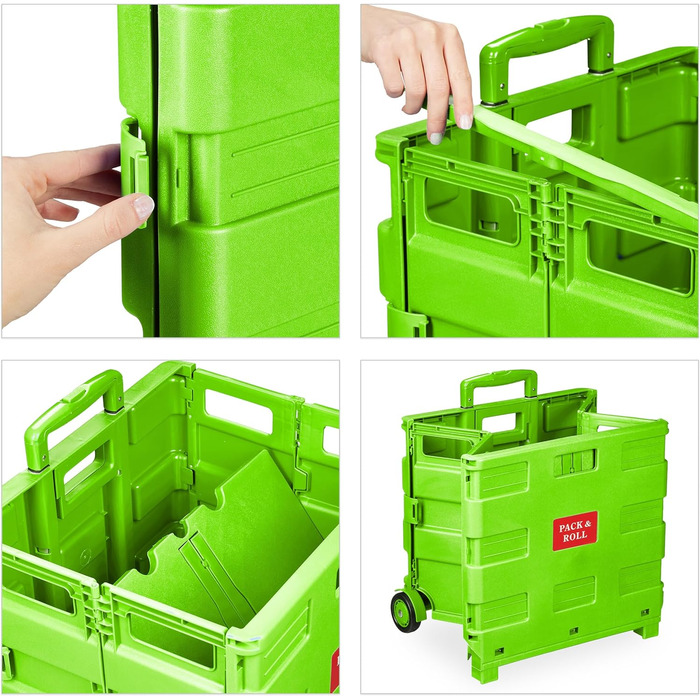 Relaxdays Einkaufstrolley, Klapptrolley, 35 kg, Faltbar, Rolltrolley (Grün)