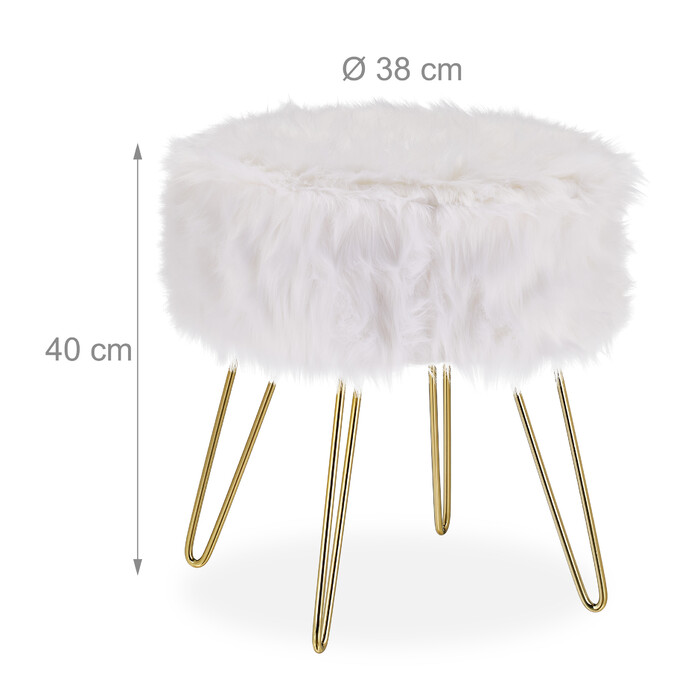 Relaxdays Fellhocker Kunstfell Weiß-Gold