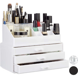 Relaxdays Make Up Organizer klein, 2-teilige Schminkaufbewahrung mit Schubladen, stapelbares Kosmetikregal,  1 Stück (Weiß)
