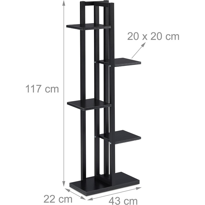 Relaxdays Pflanzenregal, Blumentreppe 5 Ablagen, 117x43x22 cm, Stahl/MDF, innen, Schwarz