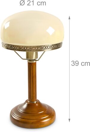 Relaxdays Tischlampe Rund Holzfuß Nostalgie Jugendstil Look, beige/Messing-Optik 10016611, Antik Single
