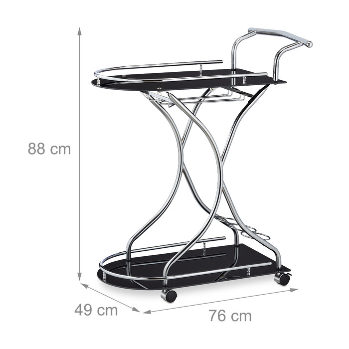 Relaxdays Servierwagen aus Chrom & schwarzem Glas