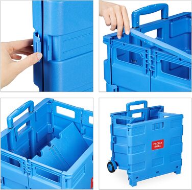Relaxdays Einkaufstrolley, Klapptrolley, 35 kg, faltbar, Rolltrolley (Blau)