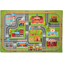 Relaxdays Spielteppich Straße, Stadt-Motiv, rutschfest, Autoteppich für Jungs & Mädchen, Polyester, BxT 150x100 cm, bunt, 1 S
