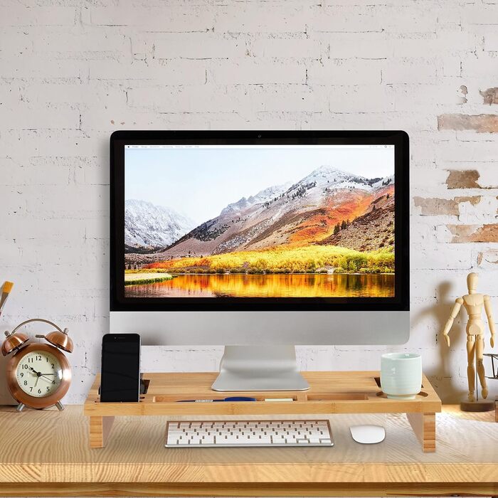 Relaxdays Monitorständer Bambus, Bildschirmerhöhung mit Stauraum, 9x60x30cm