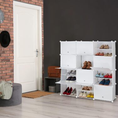 Relaxdays Schuhschrank, 24 Fächer, Türen, Kunststoff & Metall, 125x125x32cm, weiß
