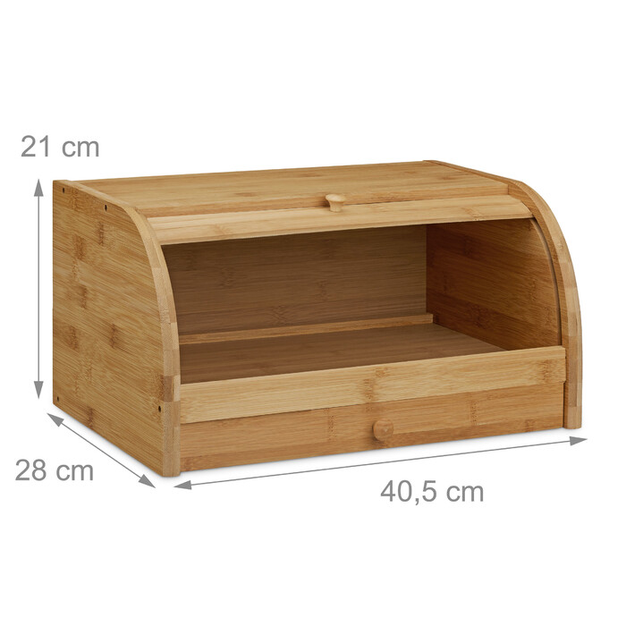 Relaxdays Rollbrotkasten mit Schublade Bambus