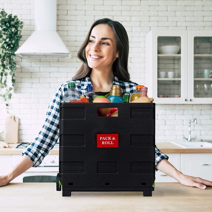 1 x Einkaufstrolley klappbar, Teleskop-Griff, 2 Gummi Rollen, bis 35 kg, Shopping Trolley, Aluminium, ABS, (Grün, 2er Pack)