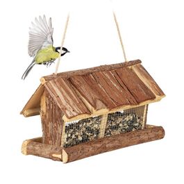 Relaxdays Vogelfutterhaus mit Rinde