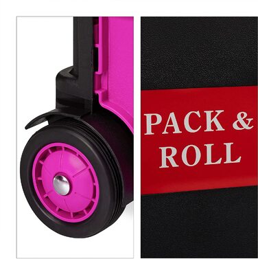 Relaxdays Einkaufstrolley klappbar, Teleskop-Griff, 2 Gummi Rollen, bis 35 kg, Shopping Trolley, Aluminium, ABS, pink