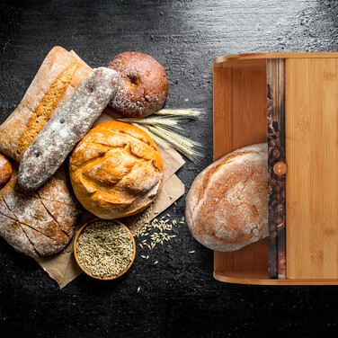 Relaxdays Brotkasten Bambus mit Rolldeckel