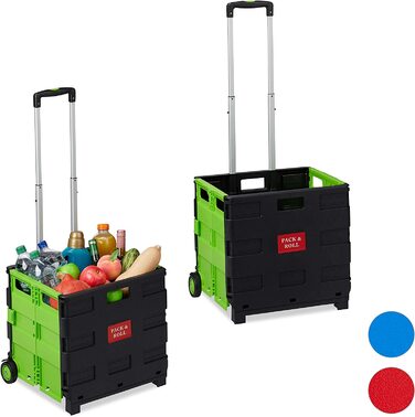 1 x Einkaufstrolley klappbar, Teleskop-Griff, 2 Gummi Rollen, bis 35 kg, Shopping Trolley, Aluminium, ABS, (Grün, 2er Pack)