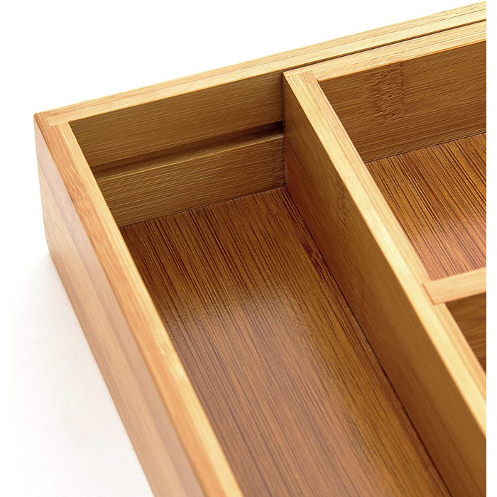 Relaxdays Besteckkasten ausziehbar HBT: 5 x 48,5 x 28 cm Besteckeinsatz aus Bambus mit 5 bis 7 Fächern als Küchenorganizer un