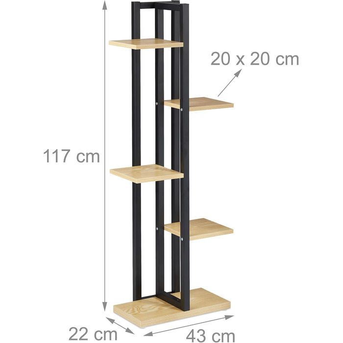 Relaxdays Pflanzenregal, Blumentreppe 5 Ablagen, 117x43x22 cm, Stahl/MDF, innen, Hellbraun