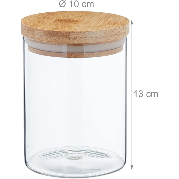 Relaxdays Vorratsgläser, 3er Set, Glas, 650 ml, luftdicht, transparent/natur