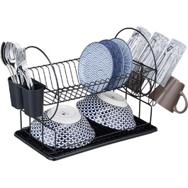 Relaxdays Abtropfgestell, 2 Ebenen, 33,5x51x23,5cm, Geschirrtrockner, schwarz, 80% Eisen