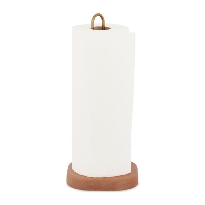 Relaxdays Küchenrollenhalter aus Holz & Messing