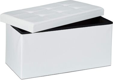 Relaxdays Faltbare Sitzbank, 2-Sitzer mit Stauraum, Kunstleder, 300 kg belastbar, weiß