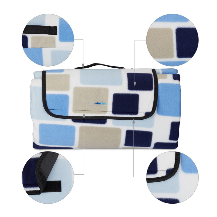 Relaxdays Picknickdecke Muster blau