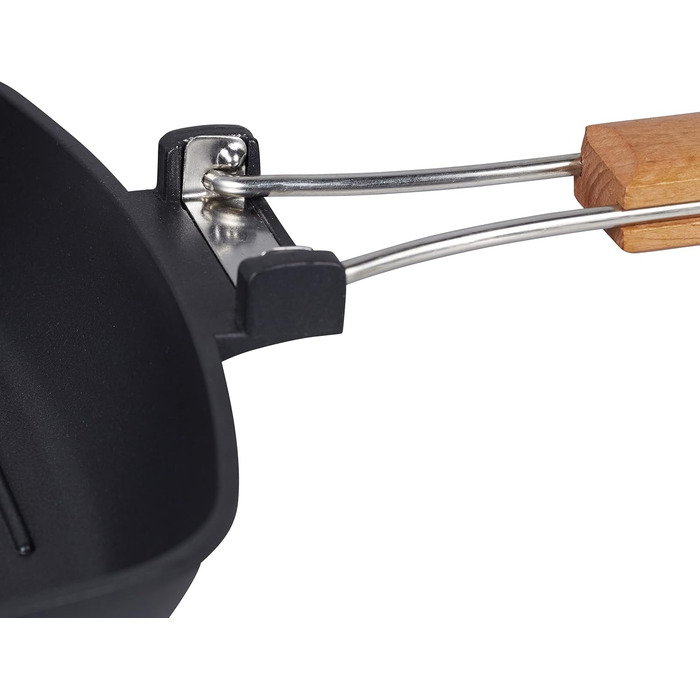 Relaxdays Grillpfanne, abnehmbarer Holzgriff, antihaftbeschichtet, BBQ Bratpfanne mit Rillen, Aluminium, schwarz, 5.5 x 51 x