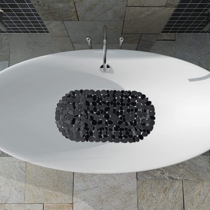 Relaxdays rutschfeste Badewannenmatte Steinoptik, waschbar, 36x68 cm, mit Saugnäpfen, Schwarz