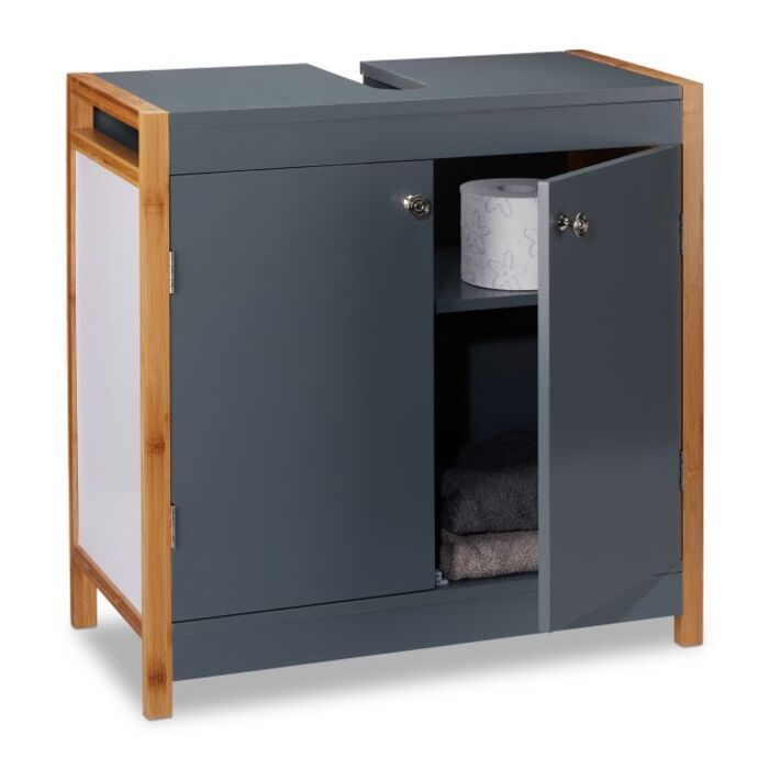 Relaxdays Waschbeckenunterschrank mit Bambusrahmen