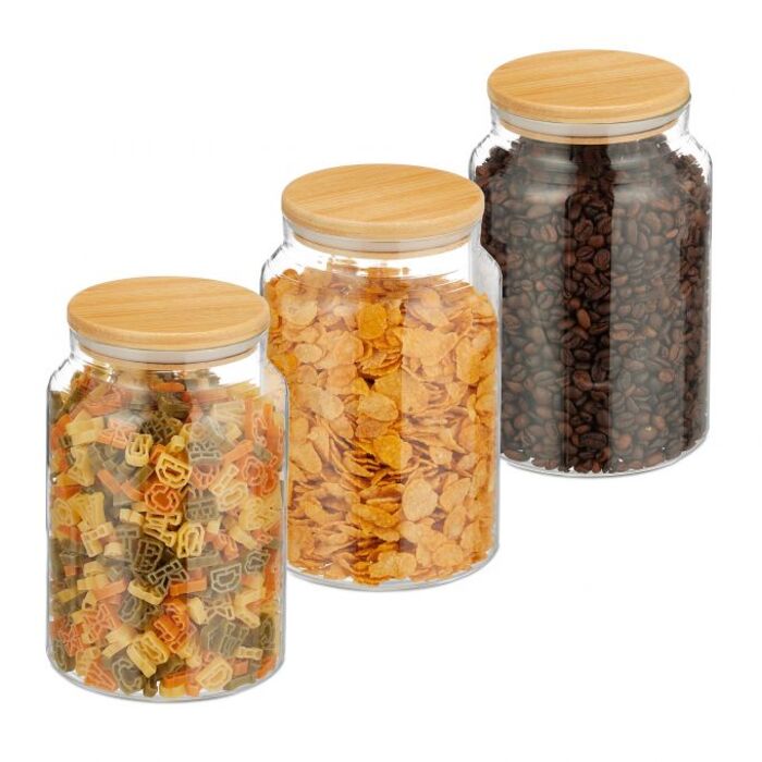Relaxdays 3er Set Vorratsgläser mit Deckel 1500 ml