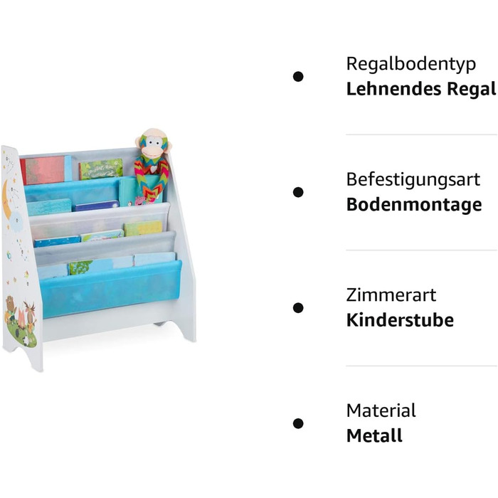 Relaxdays Kinder Bücherregal, 4 Hängefacher, Lagerfeuer Kindermotiv, Bücheraufbewahrung, HBT: 71x62x29 cm, mehrfarbig