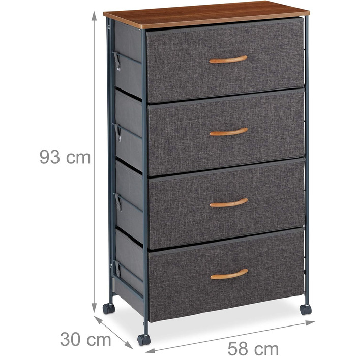 Relaxdays Roll-Schubladenschrank, 6 Stoffschubladen, Holzoptik, 74,5x58x30 cm, grau (Design B)