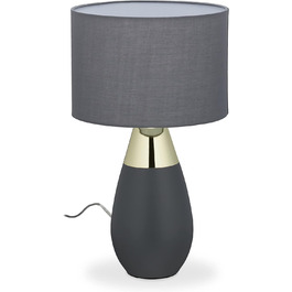 Relaxdays Nachttischlampe Touch dimmbar, 3 Stufen, E14, HxD: 48,5 x 28 cm, modern, Touch Lampe mit Schirm, (Grau/Gold)