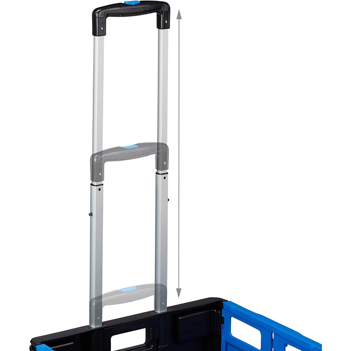 Relaxdays Einkaufstrolley klappbar, bis 35 kg, 50 l Kiste, mit Teleskopgriff, 2 Rollen, Transport Trolley, blau/schwarz