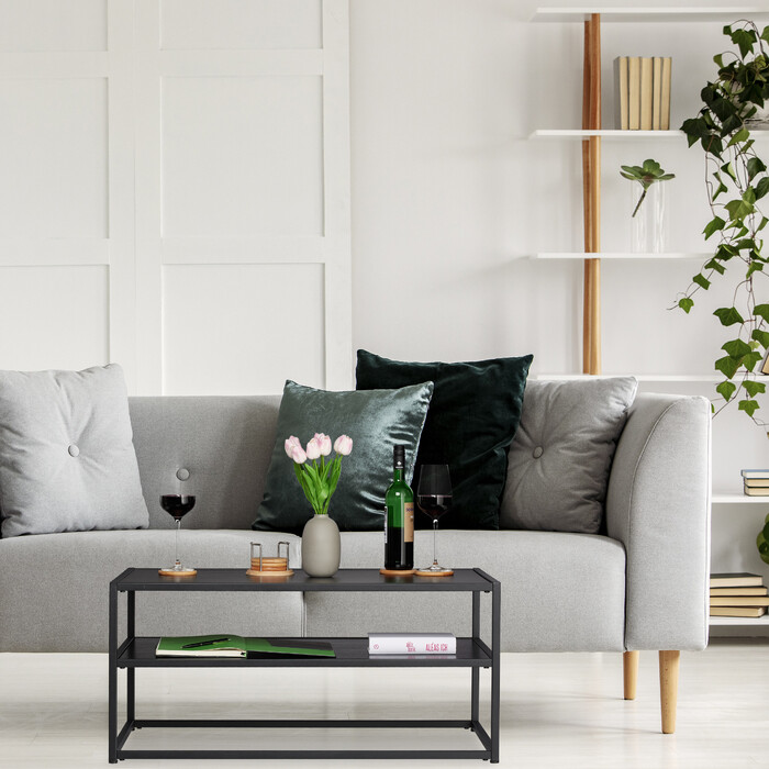 Relaxdays Couchtisch schwarz mit Ablage