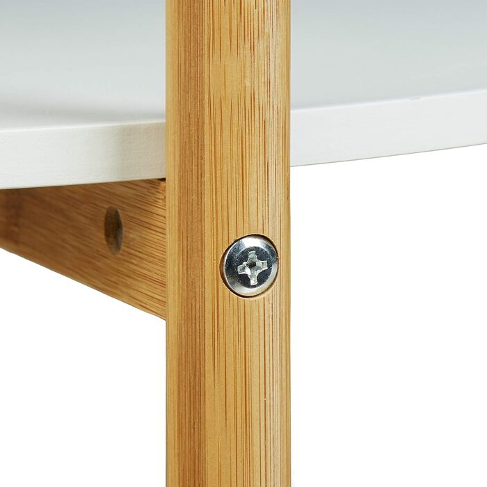 Relaxdays Beistelltisch mit Rollen, runder Kaffeetisch, 2 Ebenen, fahrbar, weiß, 61x61x58.5 cm
