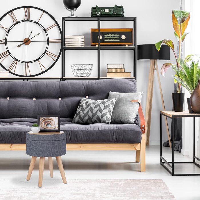 Relaxdays Sitzhocker mit Tischfunktion, Stauraum, 45,5x37 cm, Stoff, Holzbeine, grau/Natur
