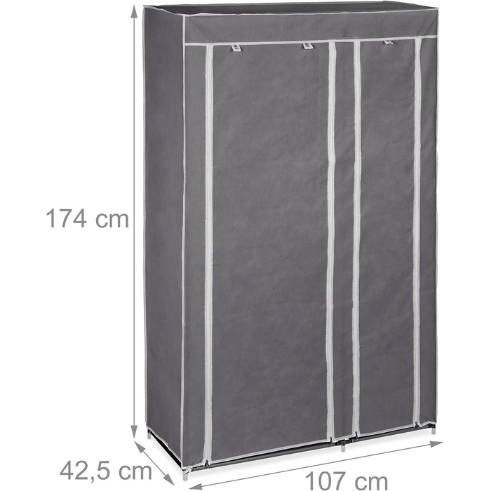 Relaxdays 1 x Stoffschrank, mit Kleiderstange & 5 Fächern, HBT: 174 x 107 x 42,5 cm, Stabiler Faltschrank mit Bezug, grau