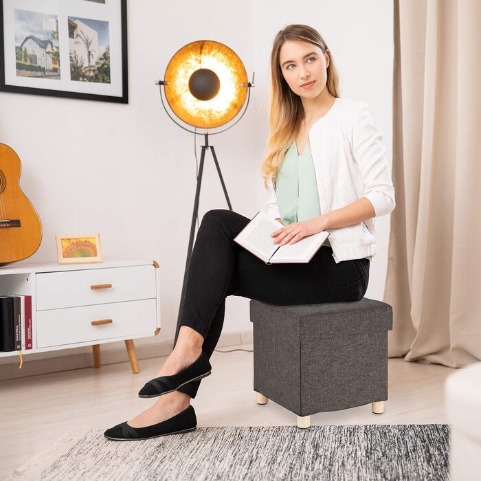 Relaxdays Sitzhocker mit Stauraum, gepolstert, gesteppt, Stoff, 40x38x38 cm, grau (Braun)