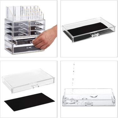 Relaxdays  x Make Up Organizer mit Schubladen, stapelbarer Schmuckkasten für Make Up, Acryl Schminkaufbewahrung,     Stück (1, Transparent-gold, 1 Stück)