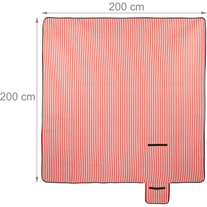 Relaxdays XXL Picknickdecke, 200x200 cm, wärmeisoliert, wasserdicht, rot/weiß