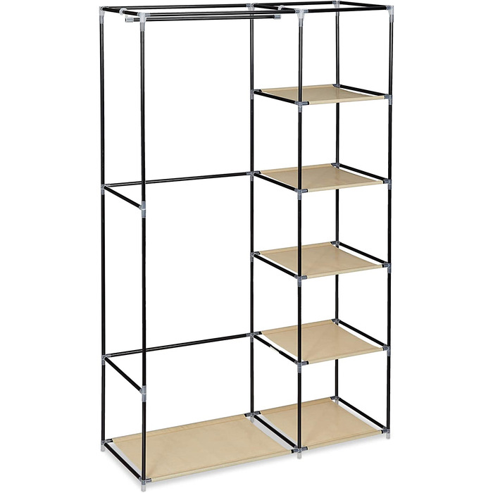 Relaxdays Stoffschrank, mit Kleiderstange & 5 Fächern, HBT: 174 x 107 x 42,5 cm, stabiler Faltschrank mit Bezug, (Beige, Single)