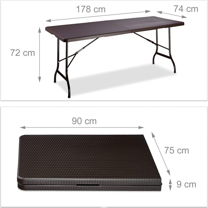Relaxdays Gartentisch klappbar BASTIAN, groß, Tragegriff, stabiler Campingtisch, H x B x T: 72 x 178 x 74 cm, (Braun)