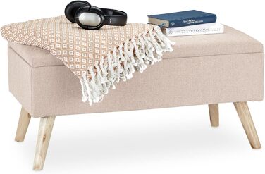 Relaxdays Sitzbank mit Stauraum, gepolstert, Holzbeine, Stoffbezug, 39,5x79,5x39,5 cm, Polyester, Beige