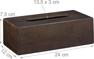 Relaxdays Tücherbox Bambus, Taschentuchbox mit Schiebeboden, Tissue Box für Taschentücher, HBT: 7,5x24x2cm, Dunkelbraun (2)