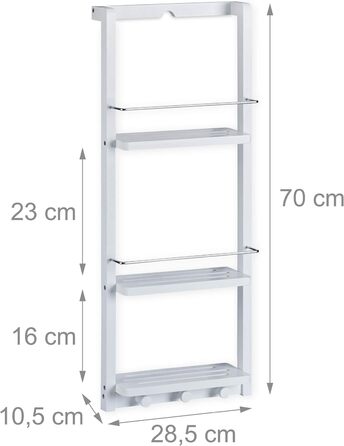 Relaxdays Duschregal Bambus, 3 Ablagen, Hakenleiste, zum Einhängen, ohne Bohren, Bad Caddy, HBT: 70x28,5x10,5 cm, weiß